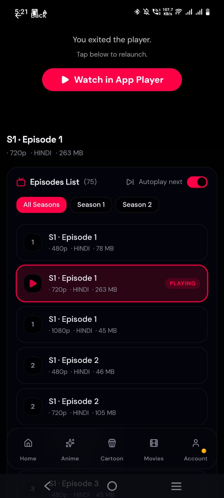 Watch In-App Player & Anime Catalog